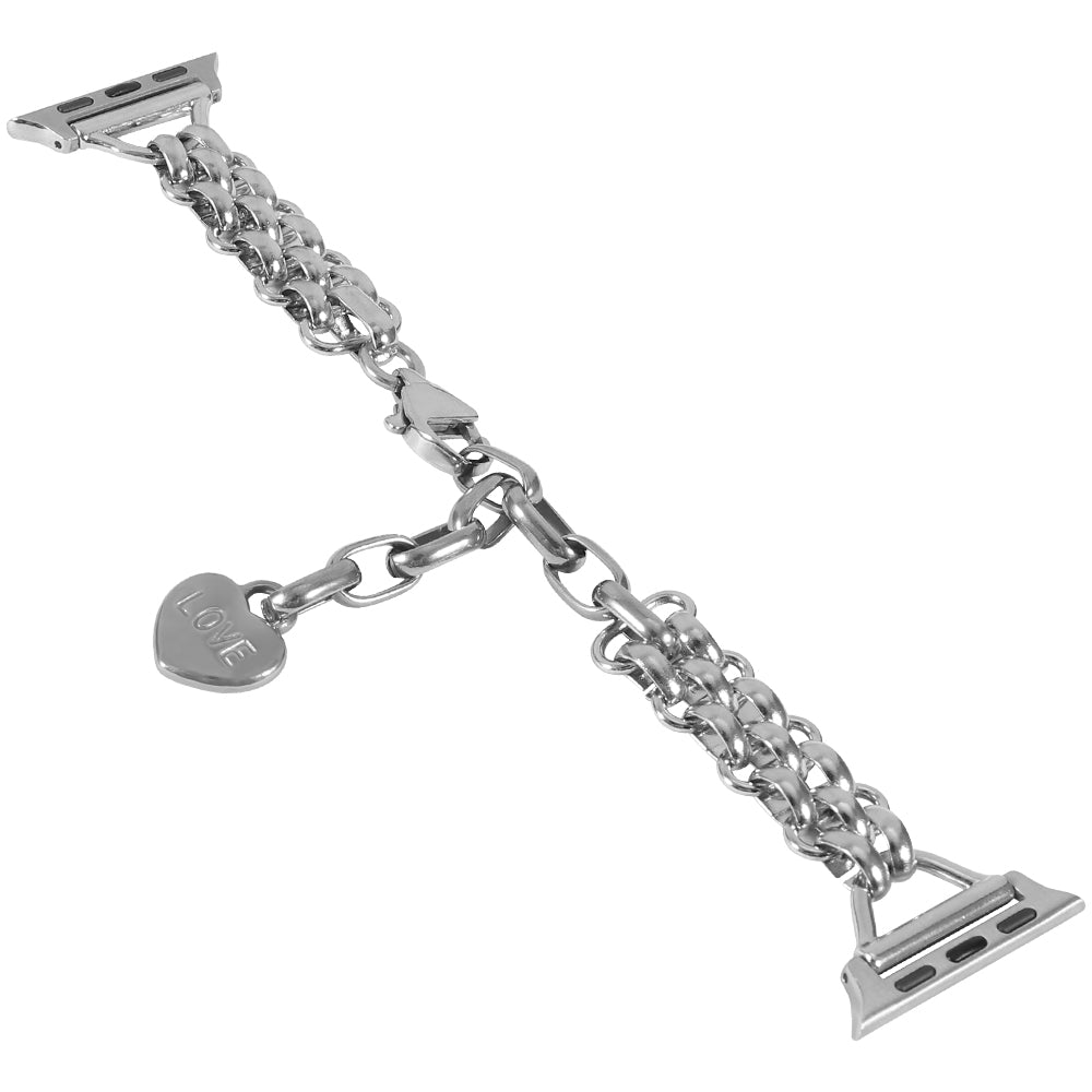 For Apple Watch Series 9 8 7 41mm 6 5 4 SE (2023) SE(2022) SE 40mm 3 2 1 38mm Three Row Stainless Steel Watch Band Wrist Strap with Heart Shape Pendant For Apple Watch Series 9 8 7 41mm 6 5 4 SE (2023) SE(2022) SE 40mm 3 2 1 38mm Three Row Stainless Steel Watch Band Wrist Strap with Heart Shape Pendant